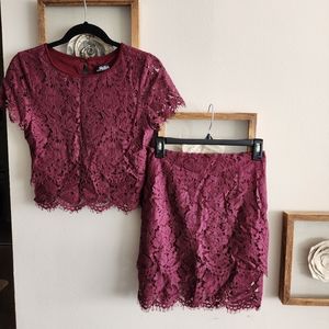 Lulu's maroon two-piece lace set